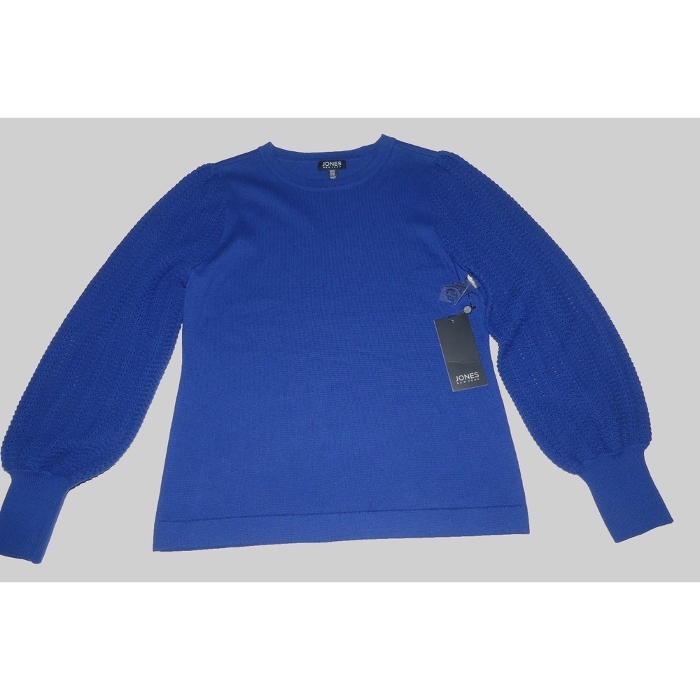 Jones New York Womens Sapphire Blue Textured Puff‎ Sleeve Knit Sweater XS NWT